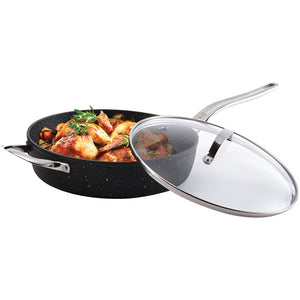 THE ROCK™ by Starfrit® 11", 4.7-Quart Deep Sauté Pan with Glass Lid & Stainless Steel Handles