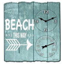 Load image into Gallery viewer, 14-Inch x 14-Inch Beach This Way Clock with Thermometer - Northwest Homegoods
