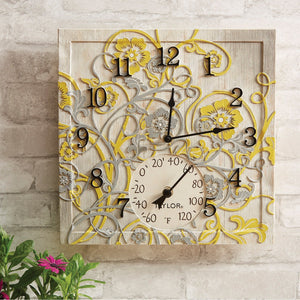 14-Inch x 14-Inch Beachwood Clock with Thermometer - Northwest Homegoods